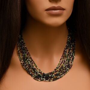 Women 26-inch Silver Multi Strand Multi Color Beaded Necklace - Fashion Jewelry